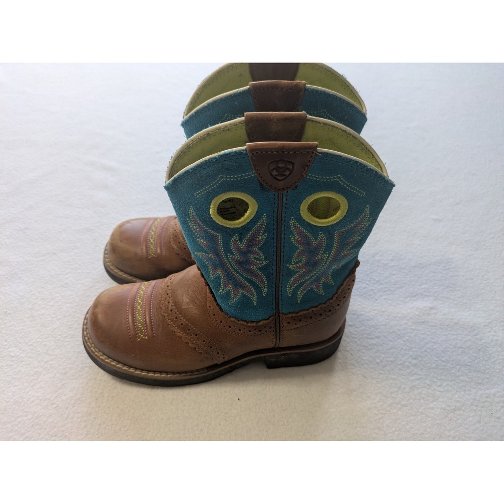 Ariat Kids Crossfire Western Cowboy Boots Youth Size 1 Fat Baby Brown And Teal